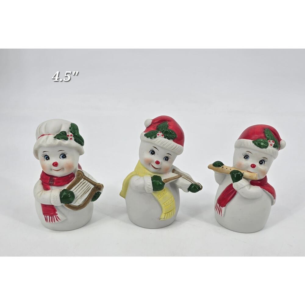 Vintage Snowman Musician‎ Figurines Set of 3  XMas Decor Nostalgic
